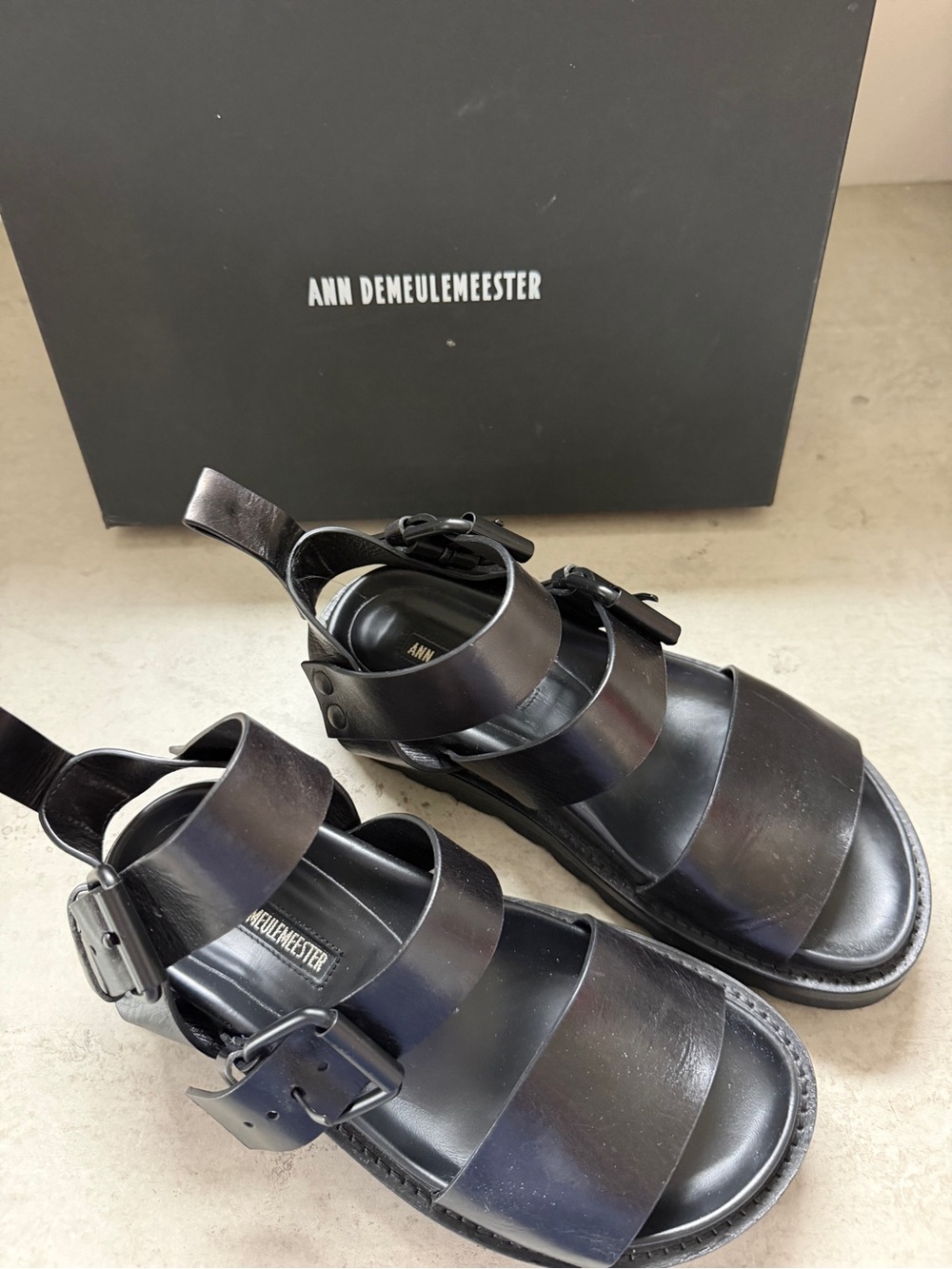 Ann Demeulemeester Black Leather Sandals